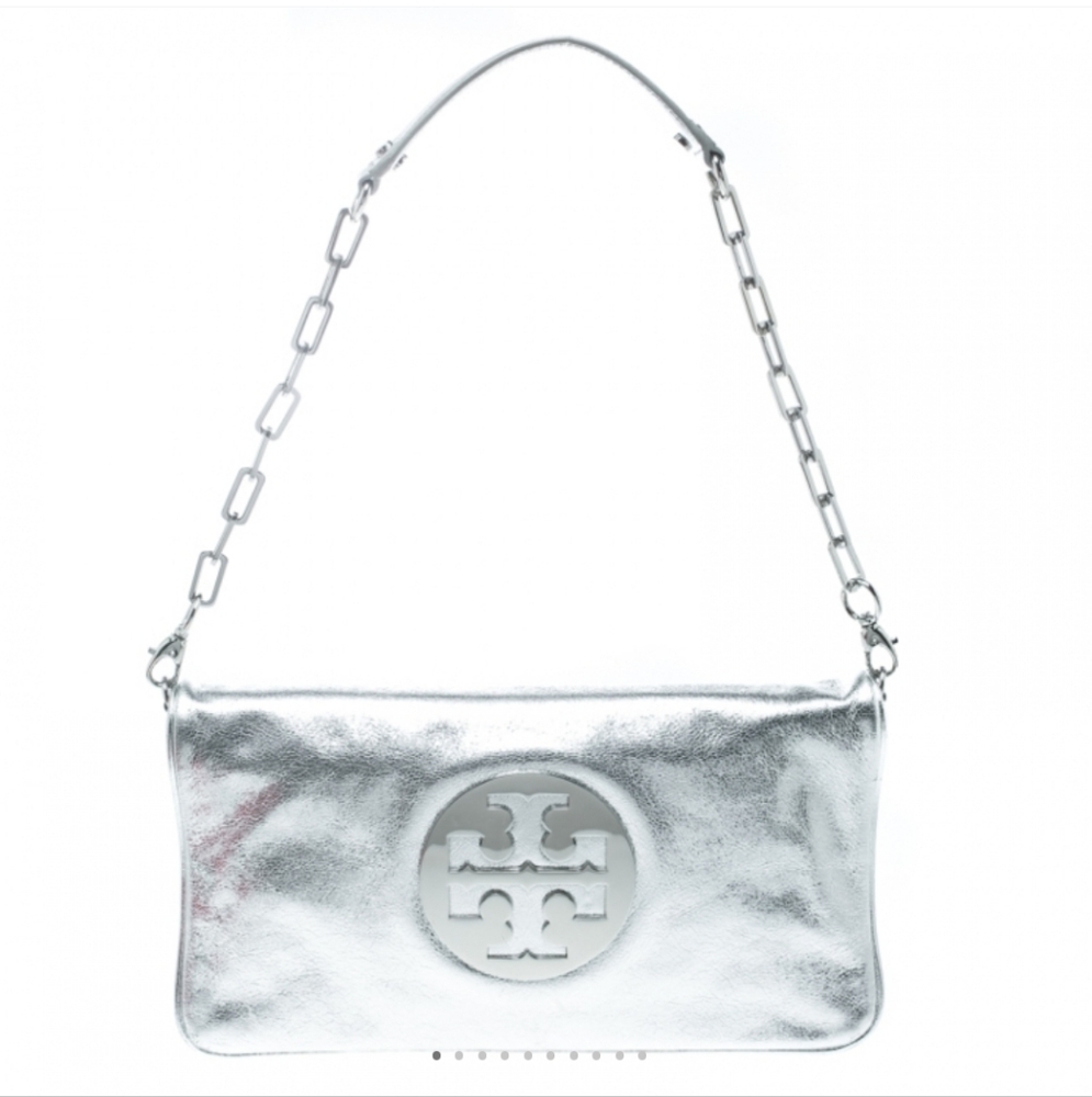 Tory Burch Silver Leather Reva Shoulder Bag